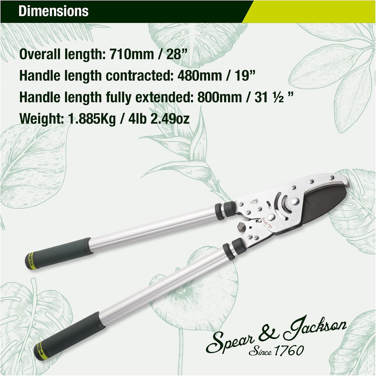 Kew Gardens Razorsharp Heavy Duty Telescopic Ratchet Anvil Loppers
