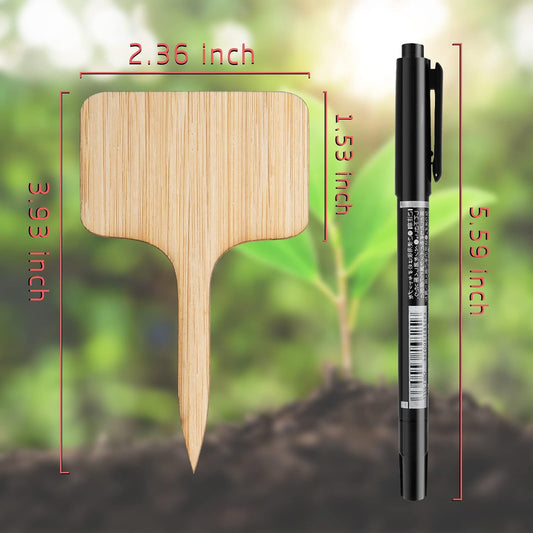 75 Pack Bamboo T-Type Plant Labels with A Marker Pen, Garden Markers Sign Plant Tags for Seedling Potted Herbs Flowers Vegetables
