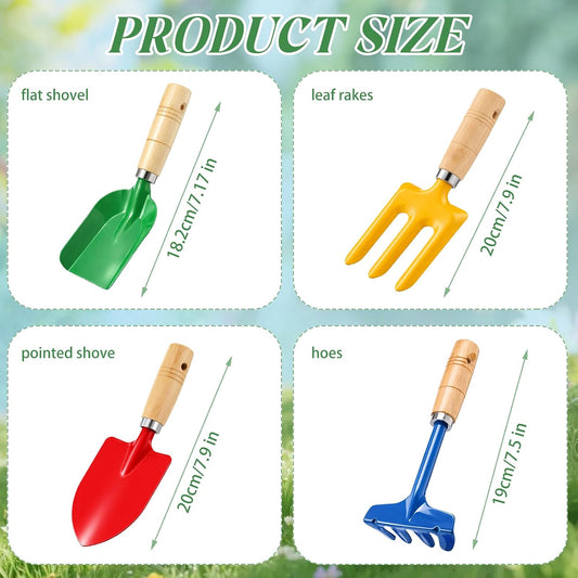 60 Pcs Kids Beach Sand Toy Gardening Tools Bulk Set Include Kids Beach Shovel Rake Fork Trowel and Gift Bags Metal Planting Tools with Wooden Handle for Planting Loosening Digging Outdoor