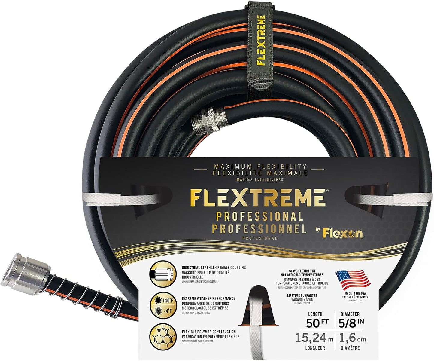 Flextreme Pro 5/8" x 100ft Performance Rubber Garden Hose – Heavy-Duty, Kink-Resistant, All-Weather Flexibility, Industrial-Grade Couplings, Durable Outdoor Watering Hose for Lawn & Garden