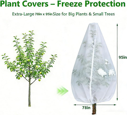 Plant Covers Freeze Protection-78"W x 95"H Extra Large Frost Blankets for Outdoor Plants, 2.4oz/yd² Heavy-Duty Christmas Tree Covers with Zipper & Drawstring – Reusable Winter Plant Freeze Cloth