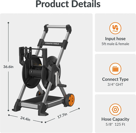 Garden Hose Reel Cart,125FT 5/8" Hose Capacity with Storage Basket