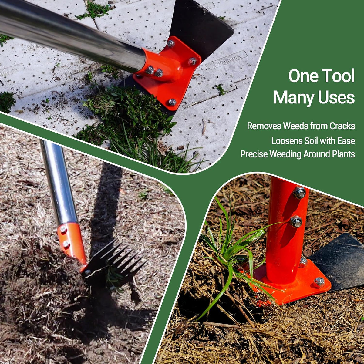 2-in-1 Garden Hoe and Weed Puller Rake 60 Inch Spring Steel Head