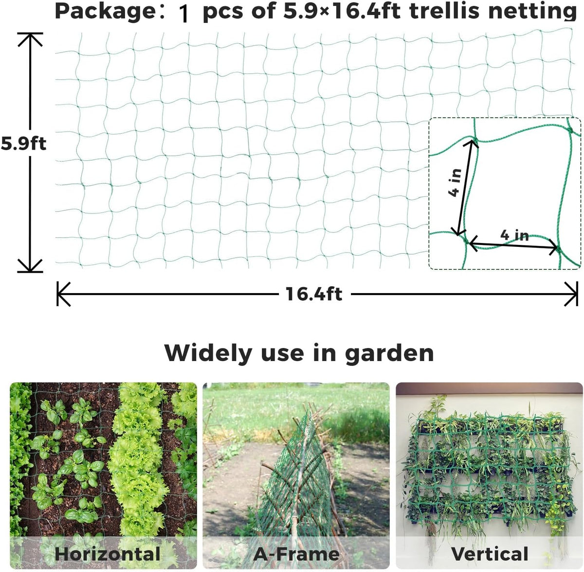 Trellis Netting for Climbing Plants, 2 Pack 5.9 ft x 16.4 ft Heavy Duty Garden Trellis Netting for Cucumber, Vine, Tomato, Plants Trellis Net for Climbing Vine Plants Fruits & Vegetables