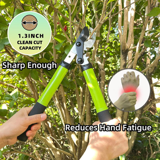 Garden Shears Set, 2-Piece Pruning Loppers & Pruners with Gear System
