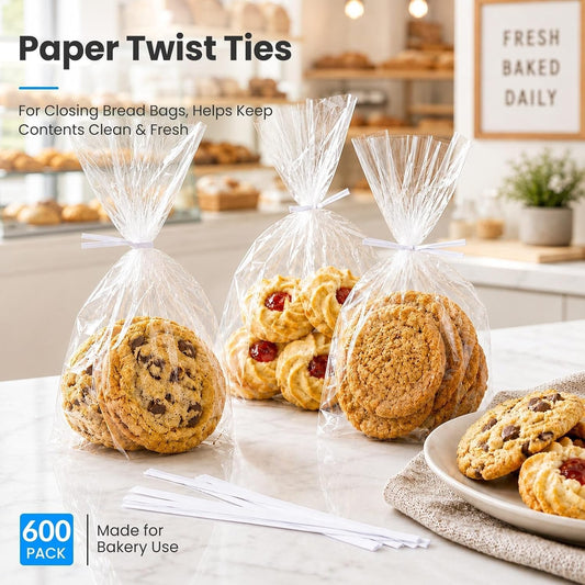 600 Pcs 5" White Paper Twist Ties Bread Ties White Twist Ties Twisty-Ties Bag Ties Twist Ties for Bags Bread Wire Ties Twist Tie for Party Cello Candy Bread Coffee Bags Cake Pops