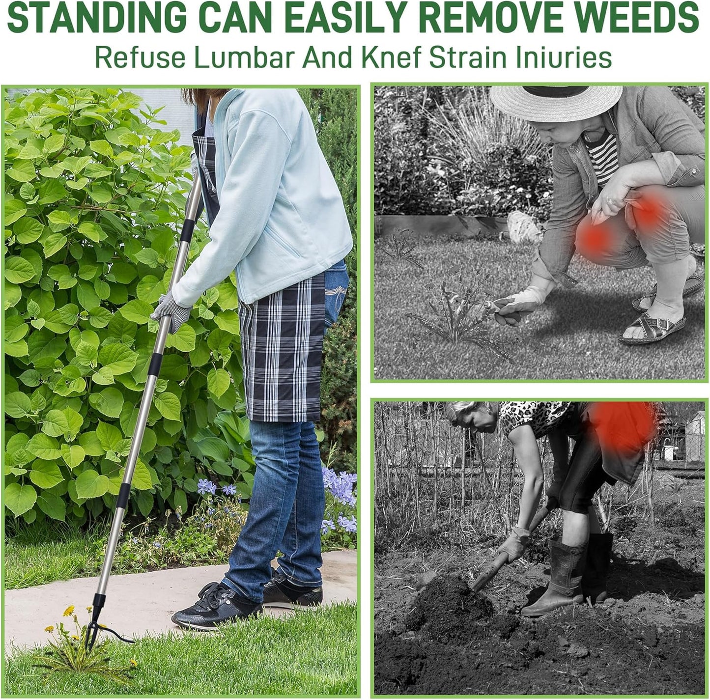 Weed Puller Tool-4-Claw Stand Up Weeder and Root Remover,Weeder Tool for Yard Long Handle Crack Weeder Without Pulling, Bending, Used for Weed Control, Dandelion, Moss or Thistle
