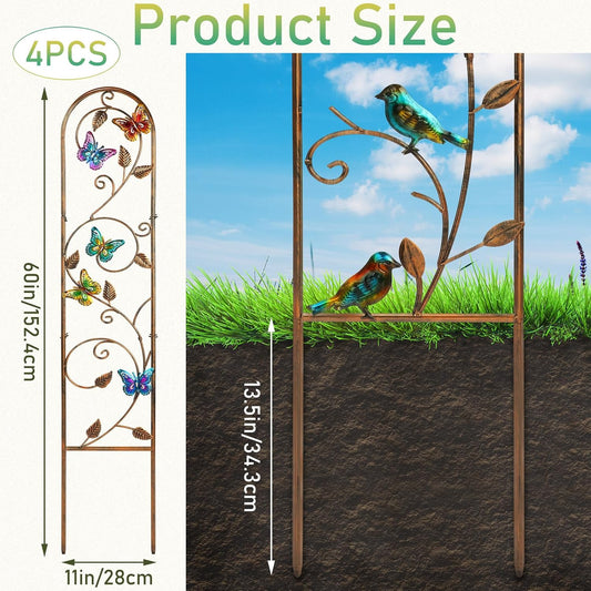4 Pack Metal Garden Trellis for Climbing Plants,60x11 in,Butterfly