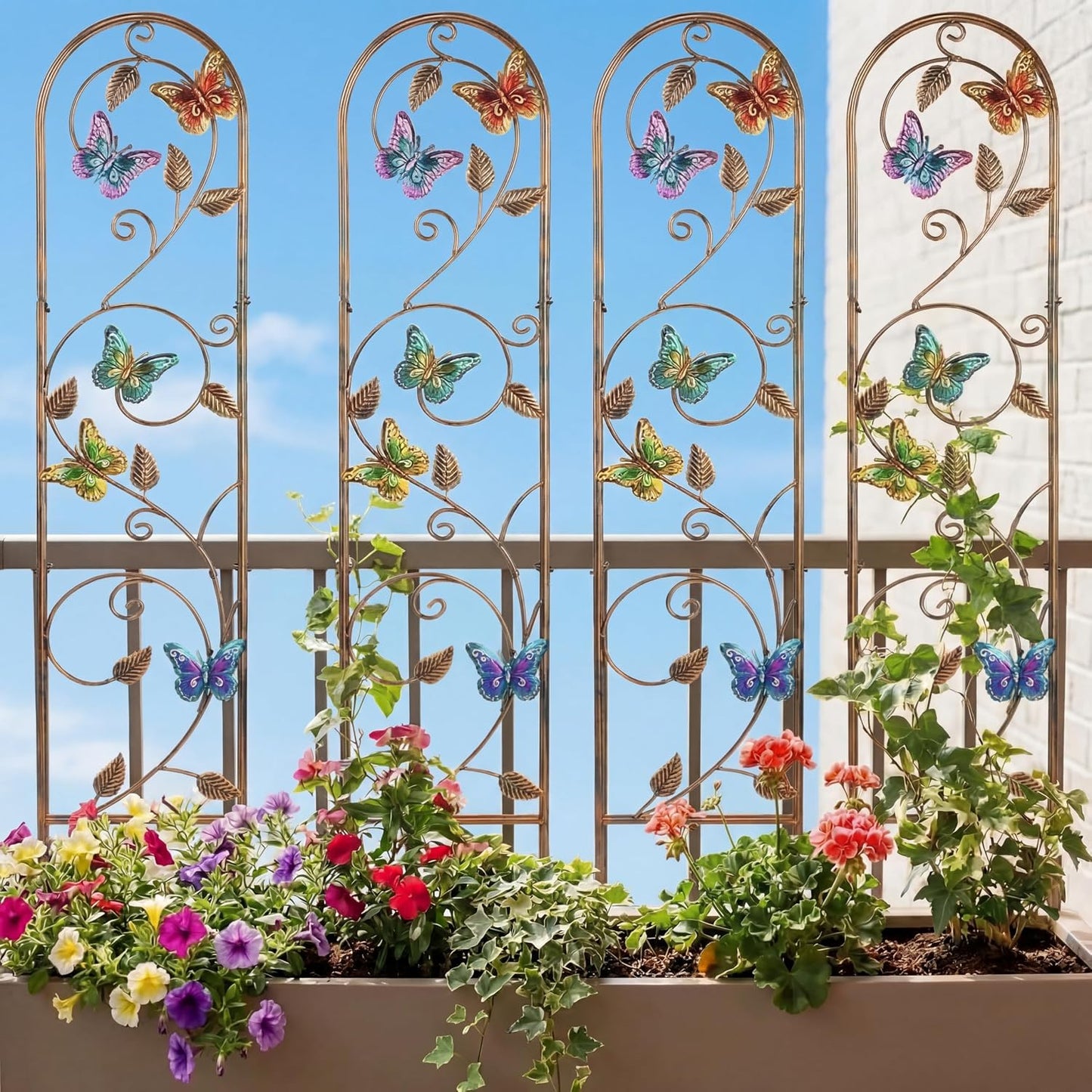 4 Pack Metal Garden Trellis for Climbing Plants,60x11 in,Butterfly