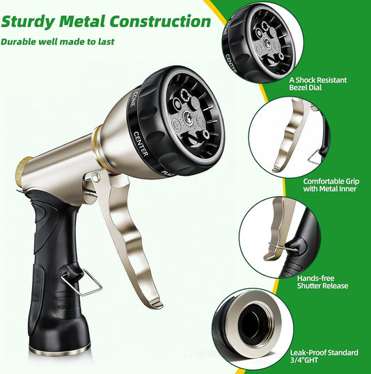 Metal Garden Hose Nozzle, Heavy Duty High Pressure Hand Sprayer