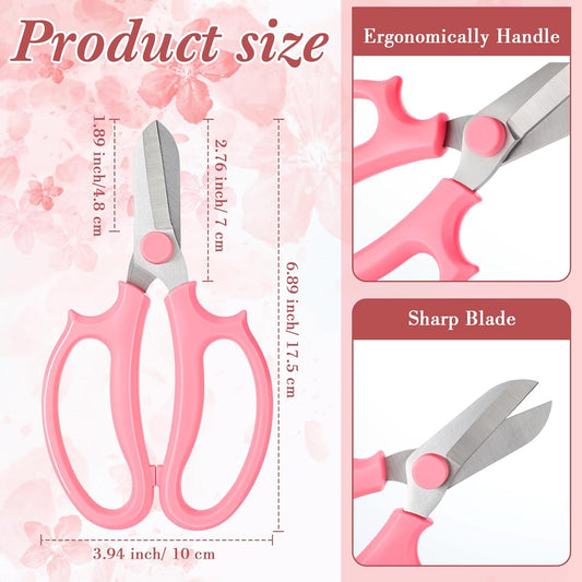 12Pcs Garden Shears Flower Scissors Flower Cutters for Stems Pruning Stainless Steel Floral Shears Floral Scissors with Comfortable Grip Handles for Fruit Picking Plant Stems Trimming (Pink)