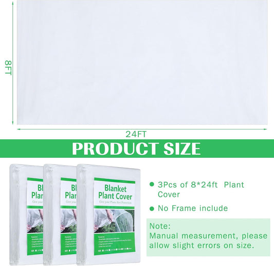 6 Pack Plant Covers Freeze Protection, 8 x 24ft Frost Blankets Cover for Plants, Plant Frost Protection Cover, Garden Netting for Winter, Floating Cover Frost Cloth, Freeze Protection Blankets