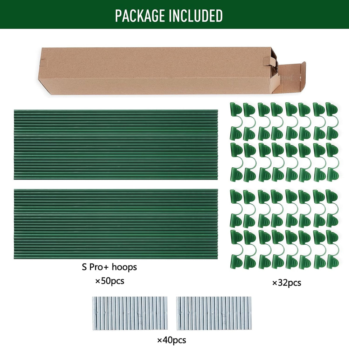 Greenhouse Hoops Kit, DIY 8ft Grow Tunnel, Fits Raised Garden Beds 2.8ft Wide & Up, 25 Pcs Rust-Proof Fiberglass Frame Support Rods for Row Cover, Shade Cloth, Frost Netting & Plant Stakes