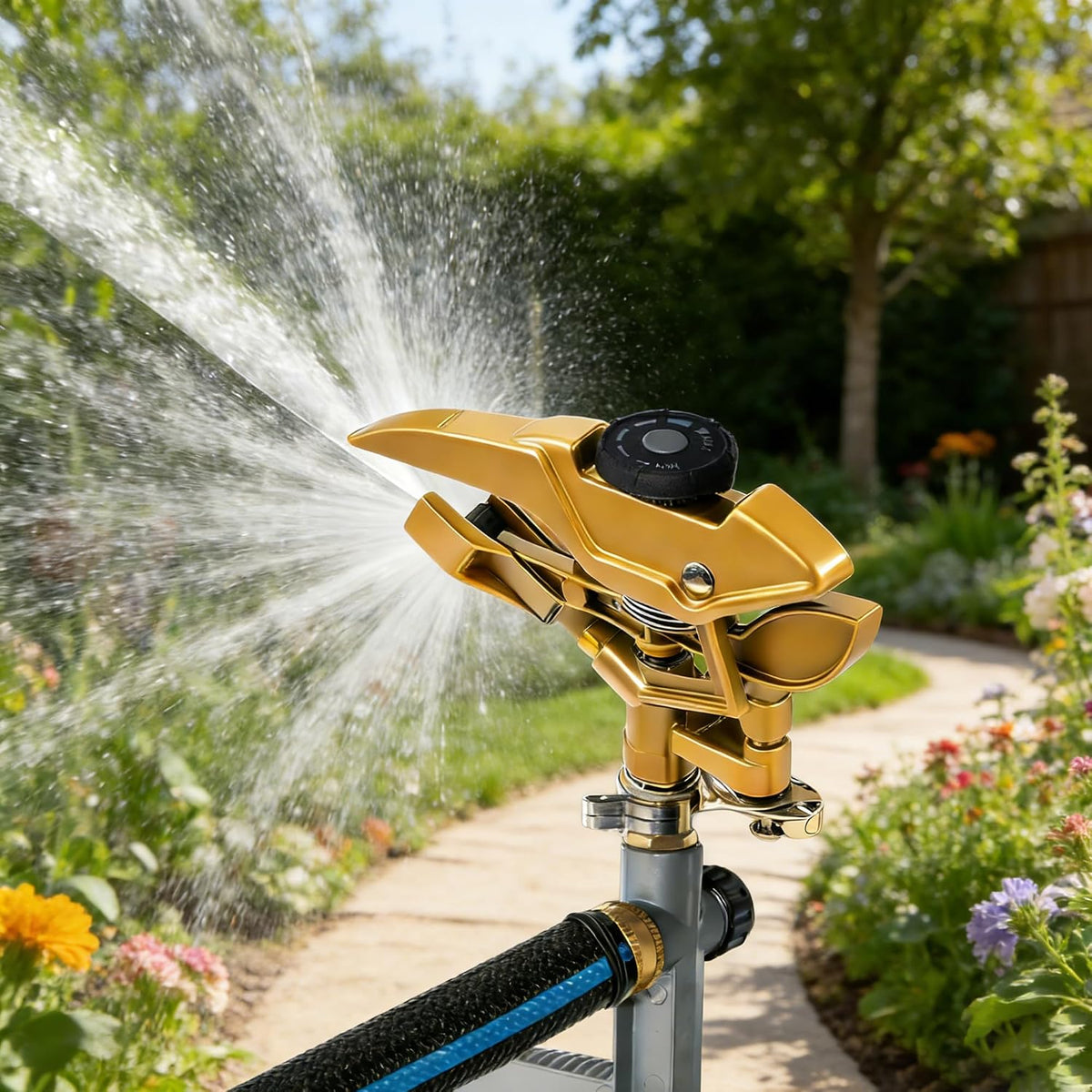 2 Pack Impact Sprinkler for Yard, Heavy Duty Zinc Alloy Sprinkler Head on Metal Step Spike, Adjustable 360 Degree Water Sprinklers Large Area for Irrigation Patio Lawn Garden