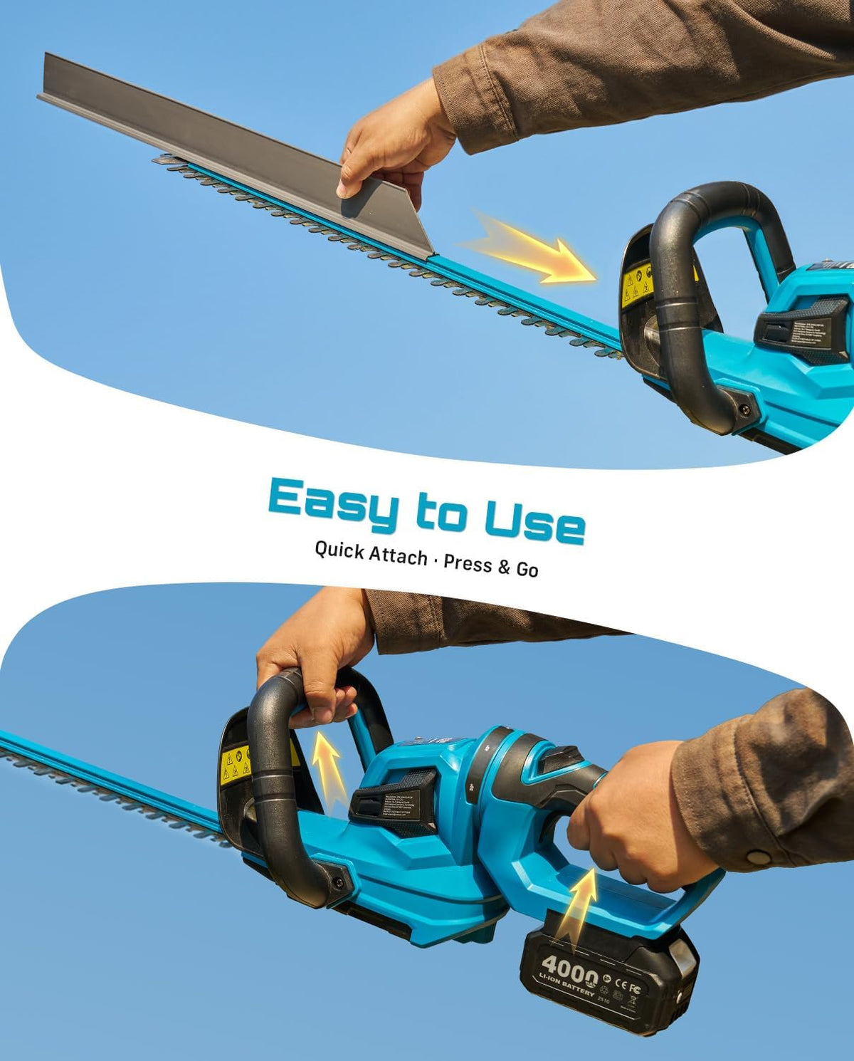 2-in-1 20V Cordless Hedge Trimmer 12" & Grass Shear, 2 Batteries