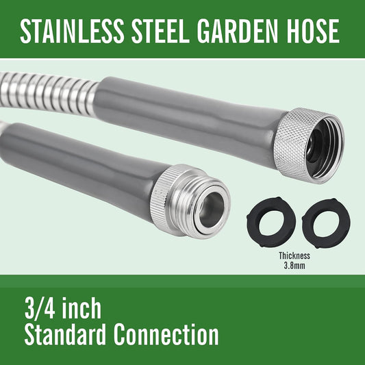 Stainless Steel Garden Hose,8ft, LeakProof,Flexible,F/M Connector