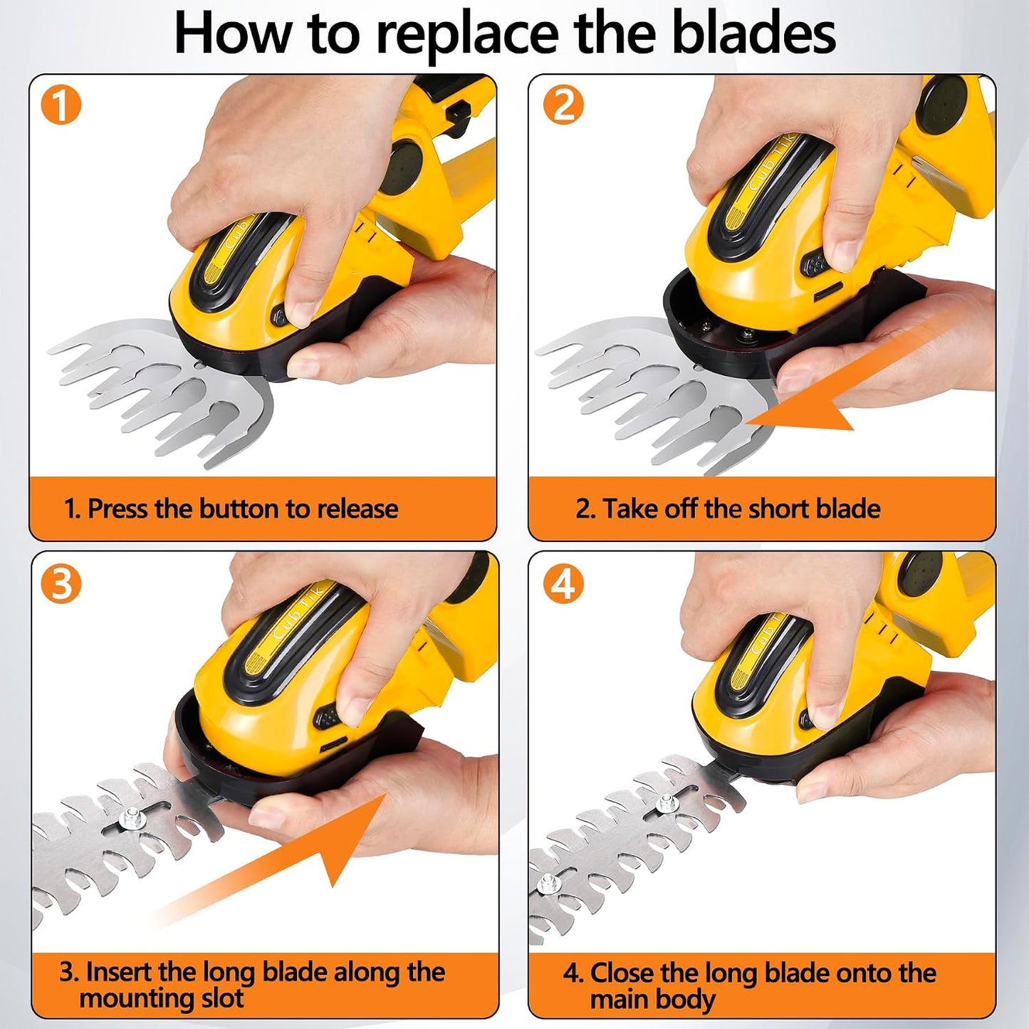 Hedge Trimmer Cordless with Battery and Charger 21V Electric Brush Grass Shrub Trimmer 2 in 1 Handheld Mini Grass Shears Grass Cutter Battery Powered Hedge Trimmer Yellow