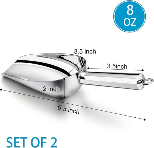 Food Ice Scoop, Stainless Steel Scoop, 8 Oz, 2Pcs