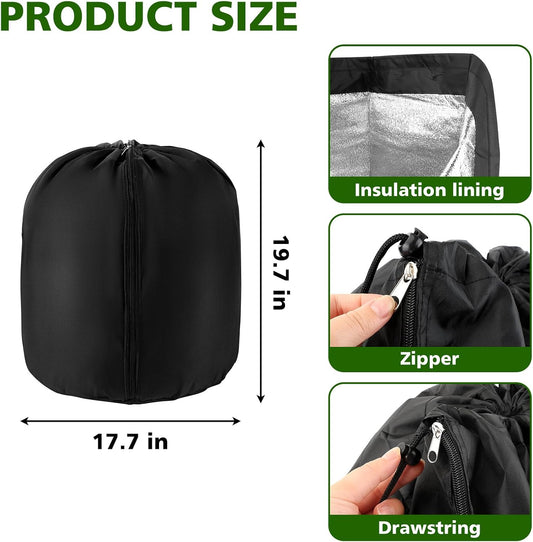 2 Pcs Plant Pot Covers for Winter Potted Plant Freeze Protection Cover Frost Jacket with Zipper Drawstring to Keep Outdoor Plants Flowers Shrubs Trees Warm (17.7" D x 19.7" H - Black)