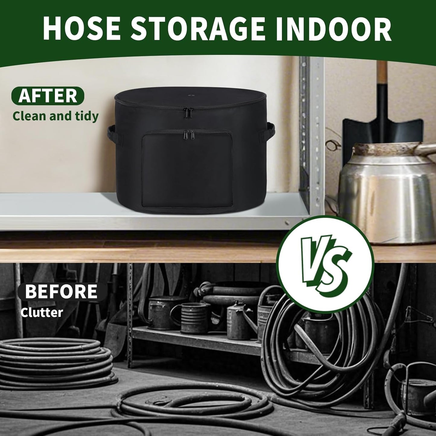 Garden Water Hose Holder Storage Bag Pot,Water Hose Hider,Holds 150 ft Hose ,Bottom With Drain Holes,Patio and Indoor-Black