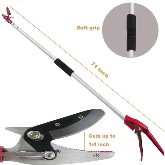 6FT Long Reach Pruner and Fruit Picker with Cut & Hold Feature, Lightweight 1.43lb Aluminum Pole with 90° Rotating Head, High Carbon Steel Sharp Blade, Ergonomic Tree Trimmer for High Branches