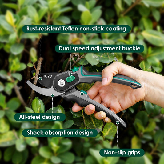 Bypass Pruning Shears, 3/4-Inch Cut Capacity Garden Clippers, Gardening Scissors with Sharp, Rust Resistant Steel Blade (Black, 3/4'')