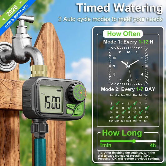 Sprinkler Timer Programmable Water Hose Timer with Rain Delay, Brass Inlet