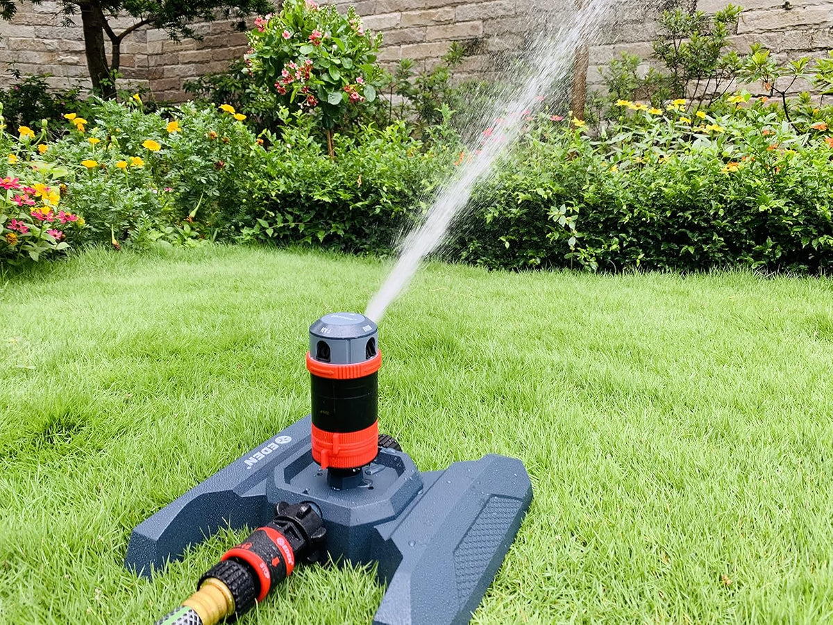 94123 4-Pattern Adjustable Mobile Rotary Gear Drive Sprinkler W/Quick Connect Starter Set, 360 Degree Coverage