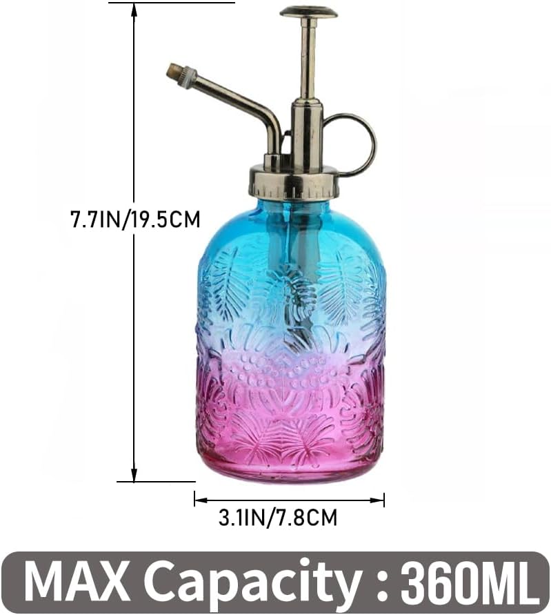 35 oz/1000 ml Metal Indoor Small Watering Can with Long Spout for House Plants Decorative, 12 oz/360 ml Glass Plant Mister Spray Bottle for Bonsai Garden Flowers(Green)