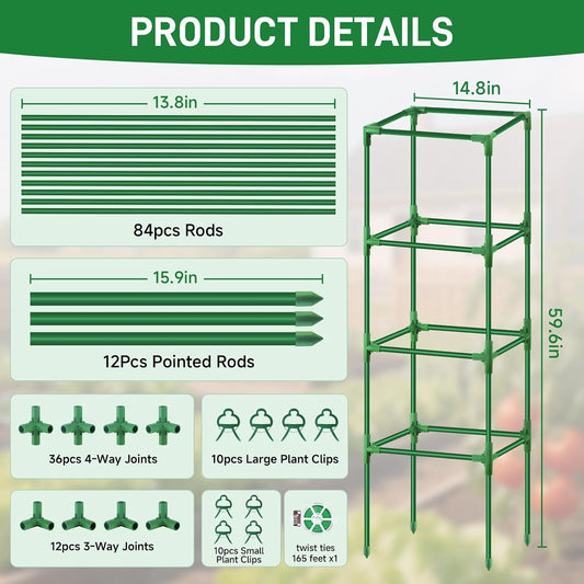 3 Pack Square Tomato Cage Heavy Duty Rust-Resistant Metal Tomato Trellis