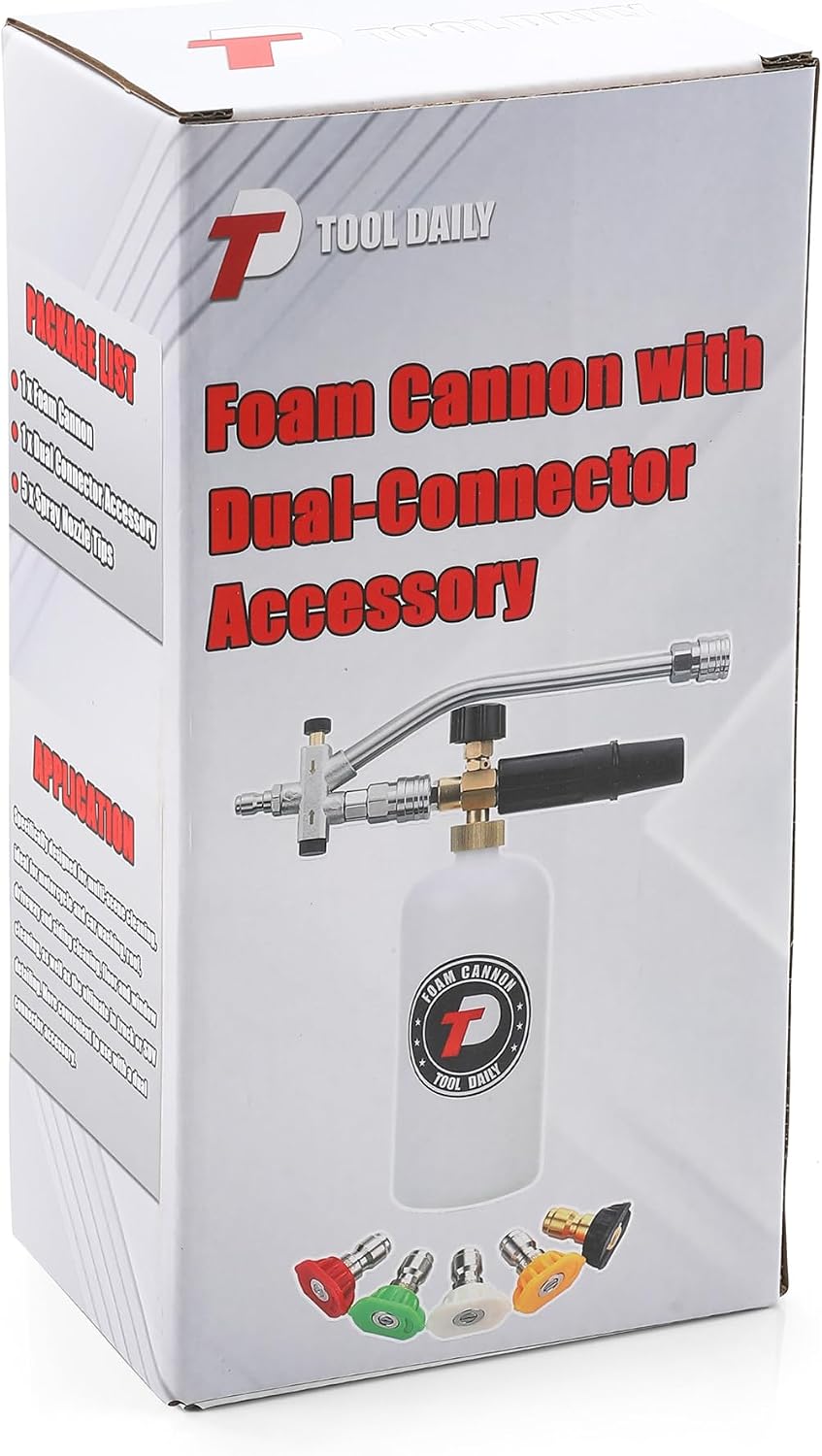 Foam Cannon with 1/4 Inch Quick Connector, 1 Liter, 5 Pressure Washer Nozzle Tips