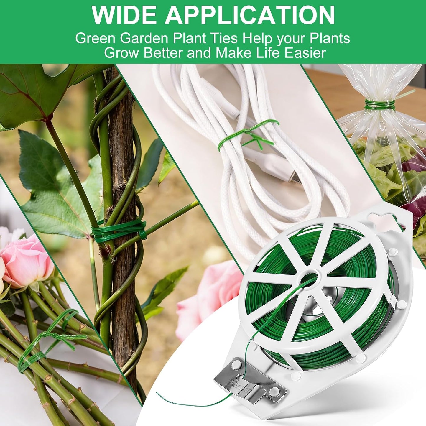 2 Pack Twist Ties, 525 Feet Rustproof Flexible Garden Plant Tie with Cutter
