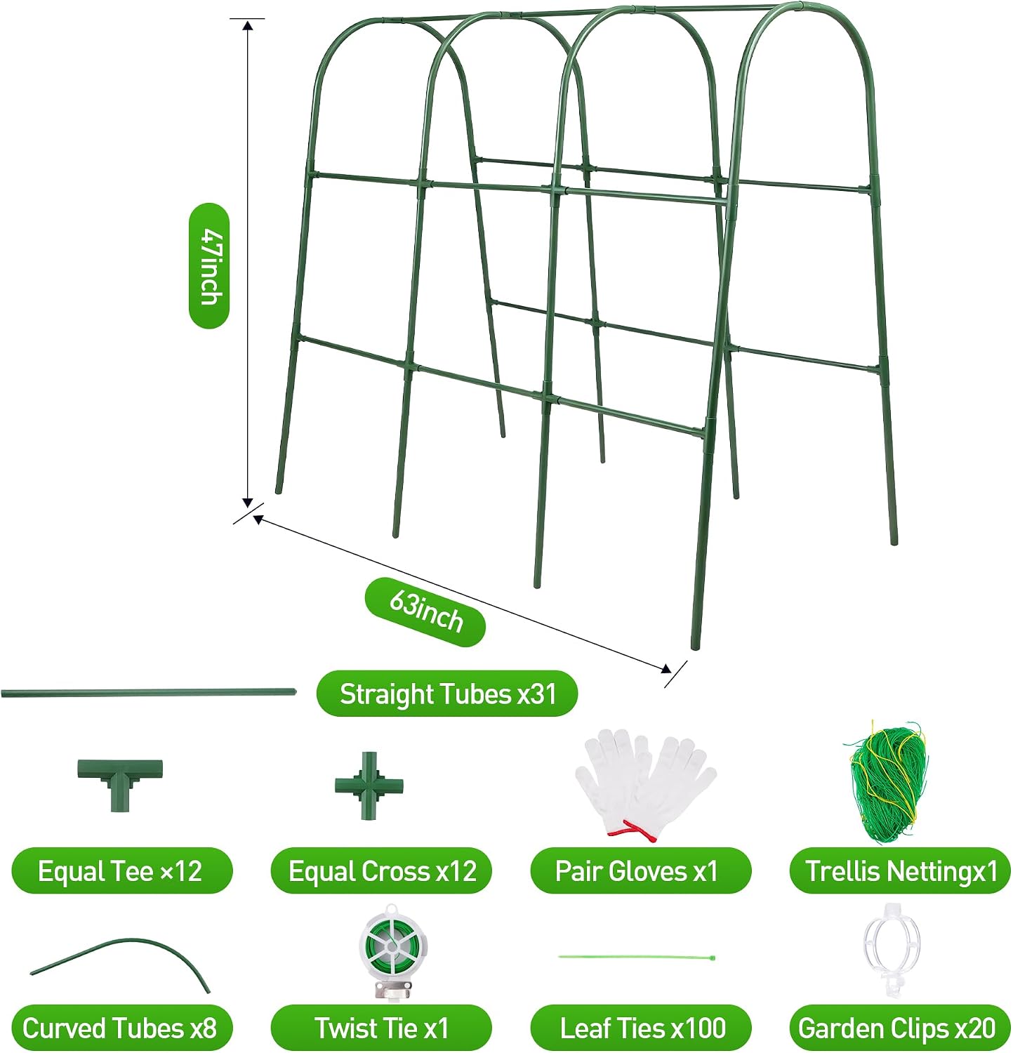 47''X47''Cucumber Trellis, Garden Trellis U-Shape Plant Support for Climbing Plants Metel Arch with Netting for Raised Garden Bed Outdoor Cucumbers, Tomatoes, Vine Climbing Plant