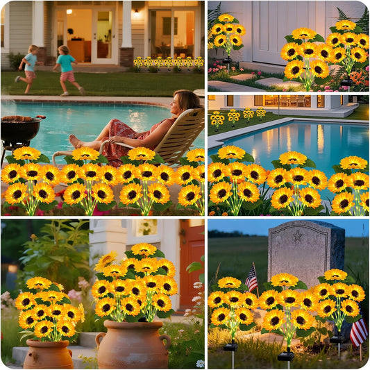 Solar Lights Outdoor 4 Pack 24 Solar Sunflower Flowers Lights Garden Decor