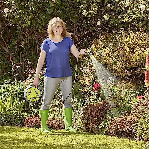 50ft Retractable Garden Hose Reel, Portable Hose Reel, 45+5FT with 10 Patterns Spray Nozzle, Adapts to standard US hose plugs, Hose Reel for Garden Watering Car Washing Pet -Green