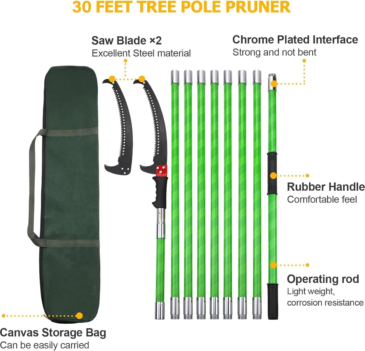 27 Feet Tree Pole Pruner Manual Branches Trimmer Tree Branch Garden Tools Loppers Hand Pole Saws Extendable Height