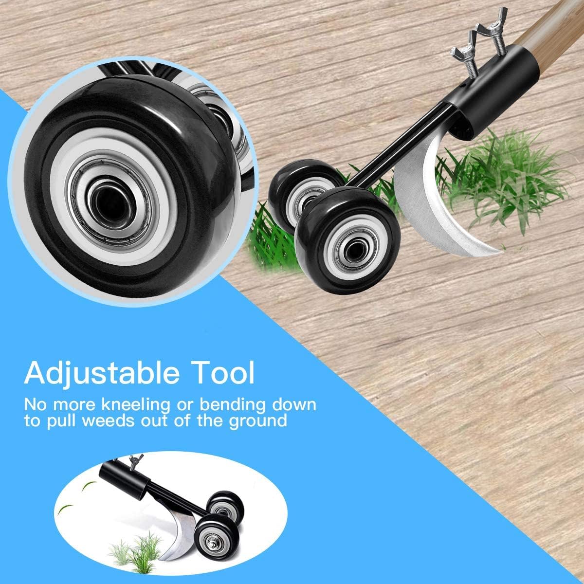 Stand Up Weeding Tool with Wheels, Garden Patio Lawn Driveways Weeds