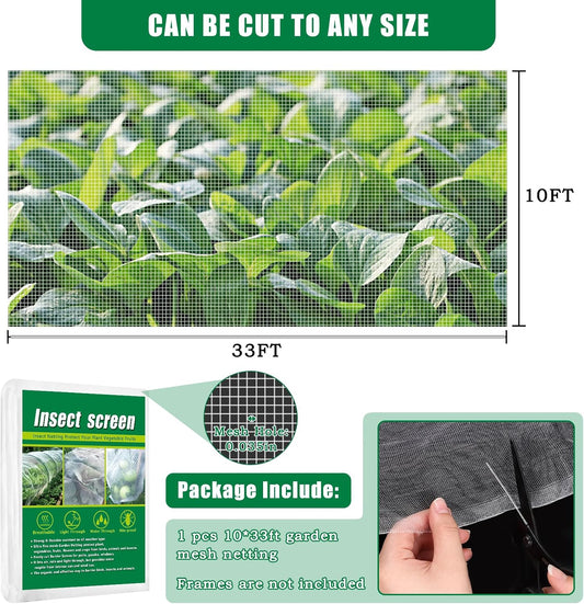 10 X 33 FT Breathable Garden Mesh Netting Pest Barrier for Raised Beds
