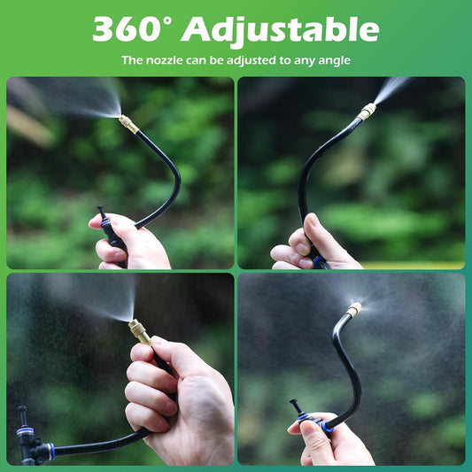 Drip Irrigation System 66 FT with 20 Nozzles, 360° Adjustable Bendable Garden Watering Misting System for Greenhouse, Yard, Lawn, Plant, Garden, 5/16 inch Hose (OD: 8mm)