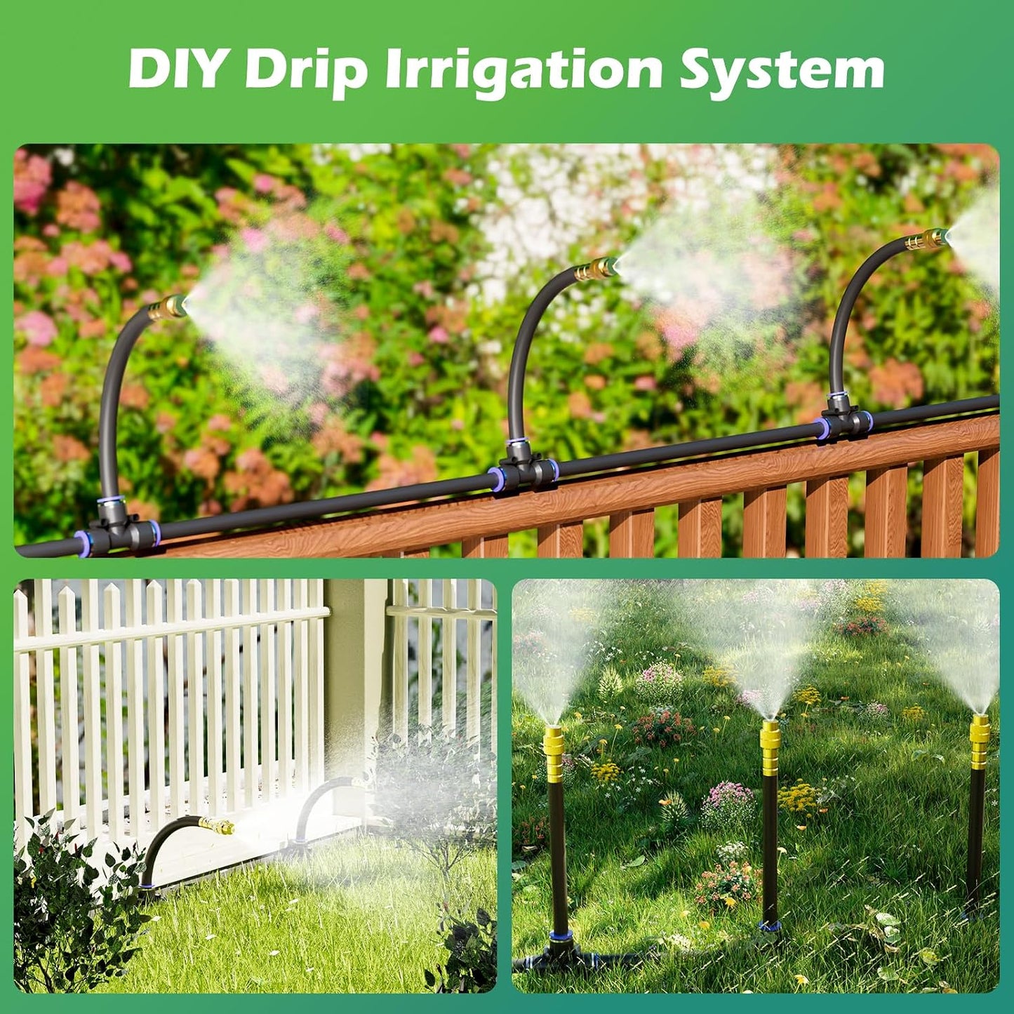 Drip Irrigation System 66 FT with 20 Nozzles, 360° Adjustable Bendable Garden Watering Misting System for Greenhouse, Yard, Lawn, Plant, Garden, 5/16 inch Hose (OD: 8mm)
