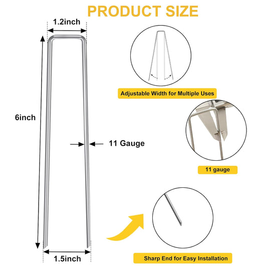 240 Pack Landscape Staples 6 Inch, Galvanized Garden Stakes