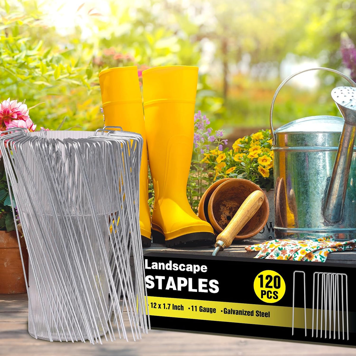 240 Pack Landscape Staples 6 Inch, Galvanized Garden Stakes