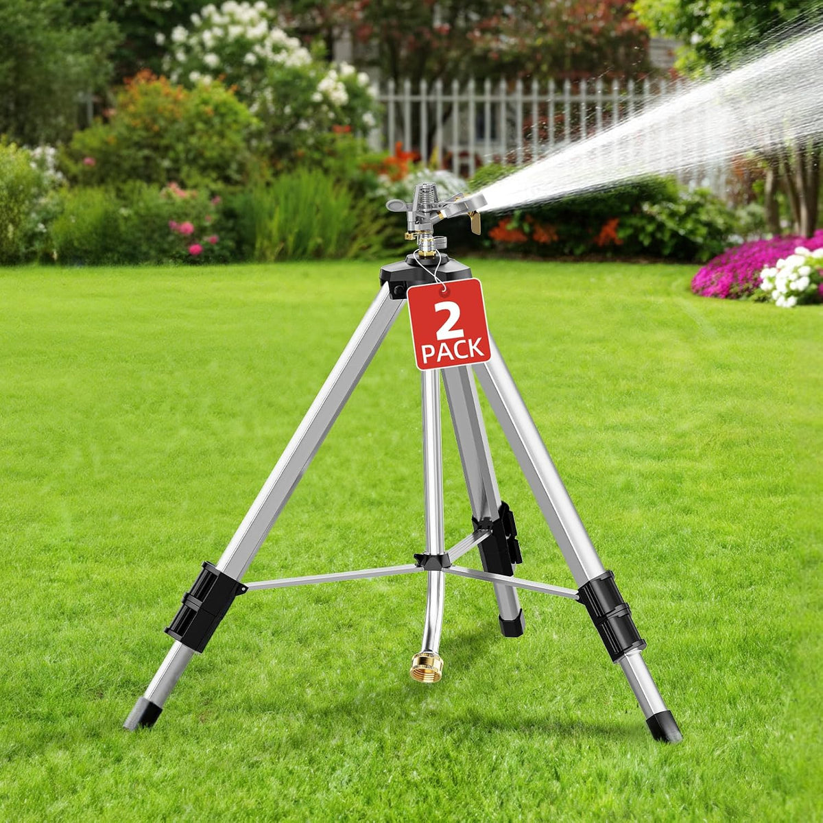 Brass Impact Tripod Sprinkler for Yard Lawn Garden Irrigation