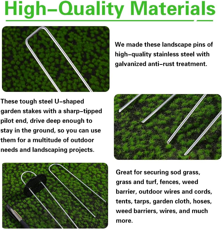 50Pcs Garden Stakes Staples + 50Pcs Gasket, 6 Inch Lawn Landscape Staples 11 Gauge U Shaped Galvanized Landscape Pins, Heavy Duty Yard Ground Pin for Weed Barrier Sod Fabric Decorations - 6"