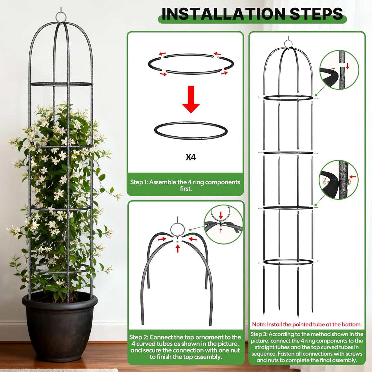 Metal Trellis for Climbing Plants Outdoor, 2026 Upgrade 100% Metal with Powder Coating, Rose, Flowers, Grape, Pea, Cucumber Tomato Cage - 6.3 FT Freestanding Plant Support