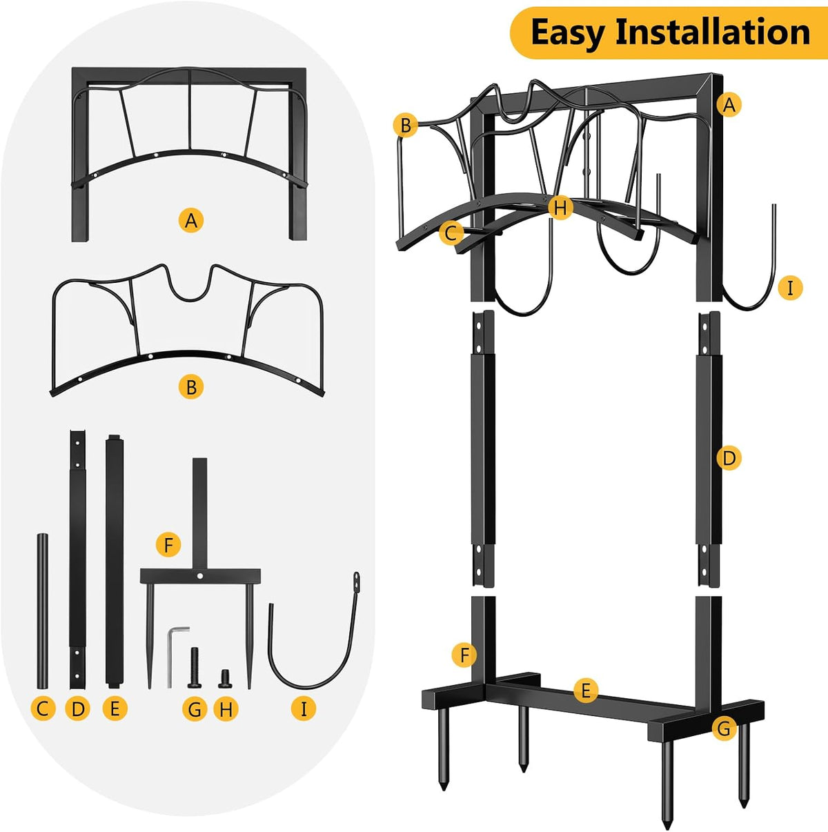Garden Hose Holder Holds 2 x 150FT Hoses, Freestanding Hose Holder with 4 Spikes, Rustproof Water Hose Holder Storage for Outside Yard Lawn Farm