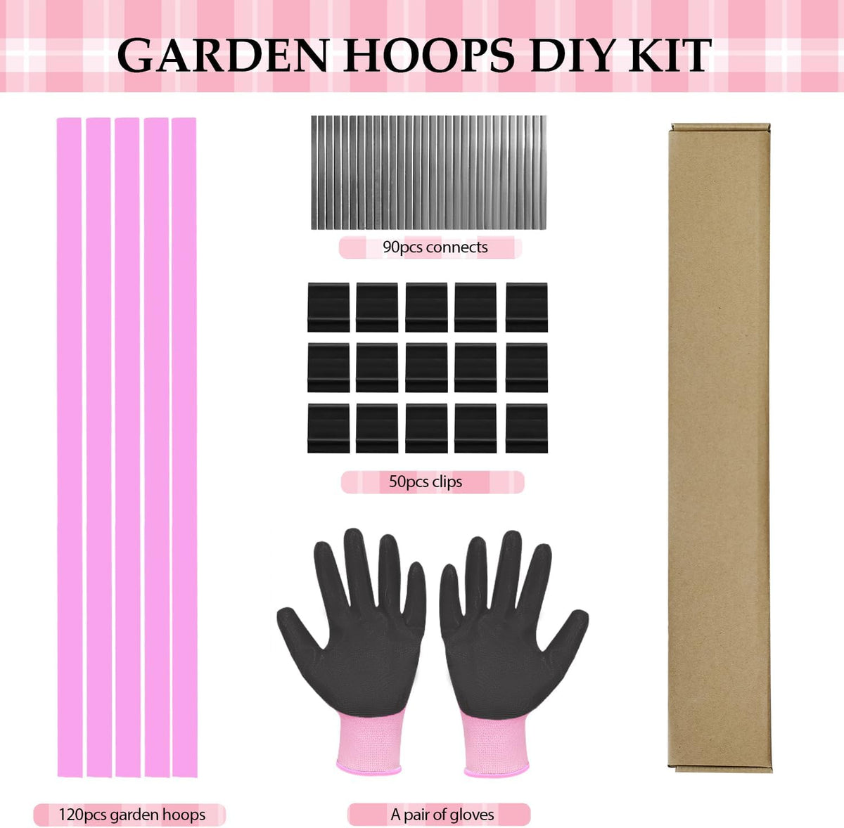 Garden Hoops, Pink Greenhouse Hoops for 2.5-5.5ft Wide Raised Beds, Small Garden Tunnel Hoops for Row Cover, 4 Sets of 5.6ft Long Super Bendable Fiberglass Support Hoops Frame, 20pcs M Size