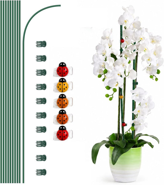 10Pcs Plant Support Stakes, Brown, with Ladybug Clips
