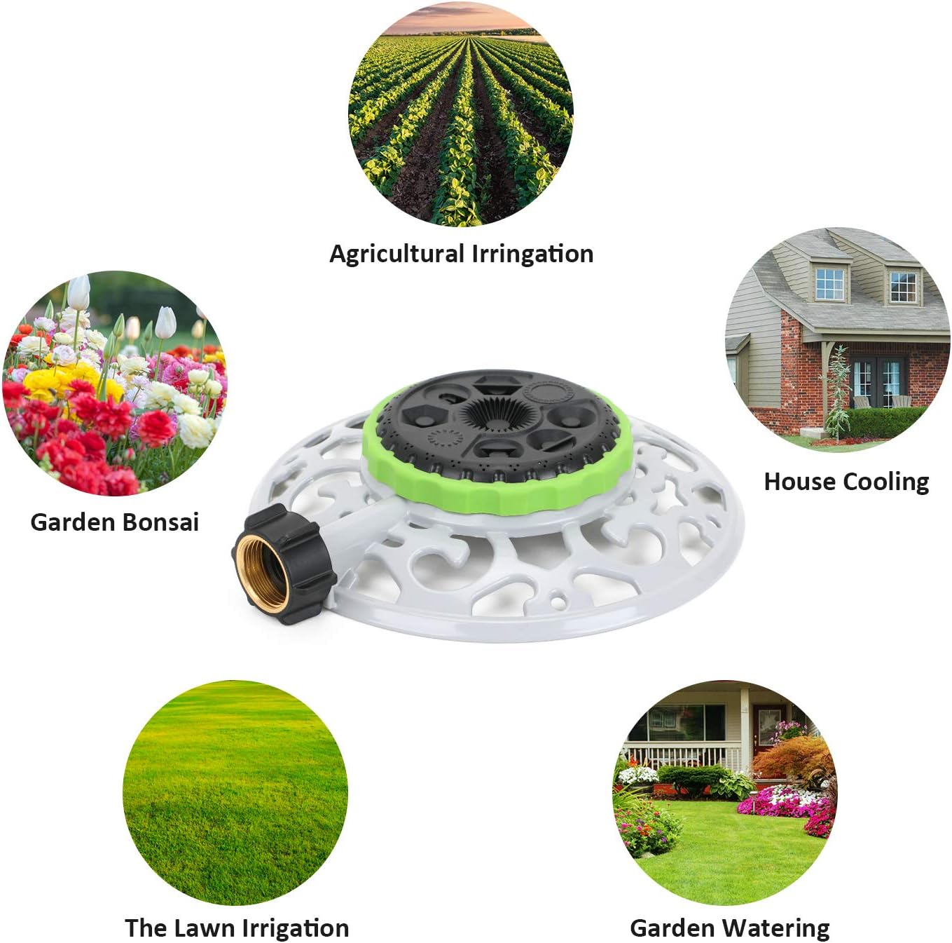 Turret Pattern Sprinkler on Metal Base, 9-Pattern Lawn Sprinkler