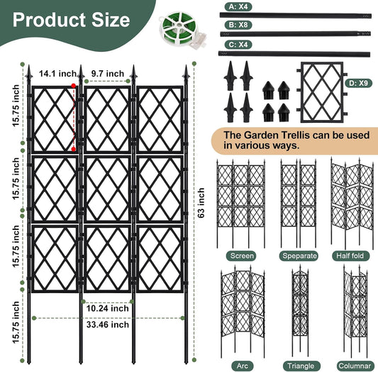 63 Inch Garden Trellis Support Fence Metal Lattice Climbing Frame Black